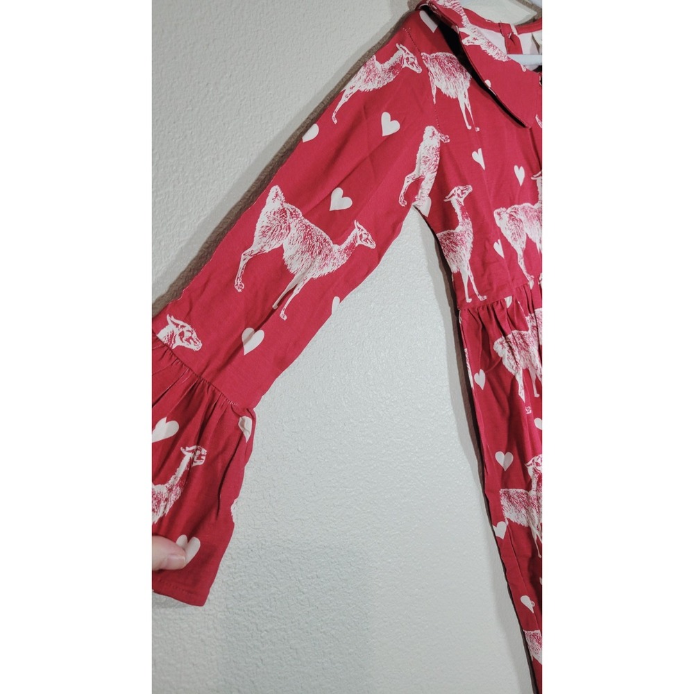 Kate Quinn Red Llama Heart‎ Bamboo Dress Girls 7Y NWT 2023 - Picture 2 of 7